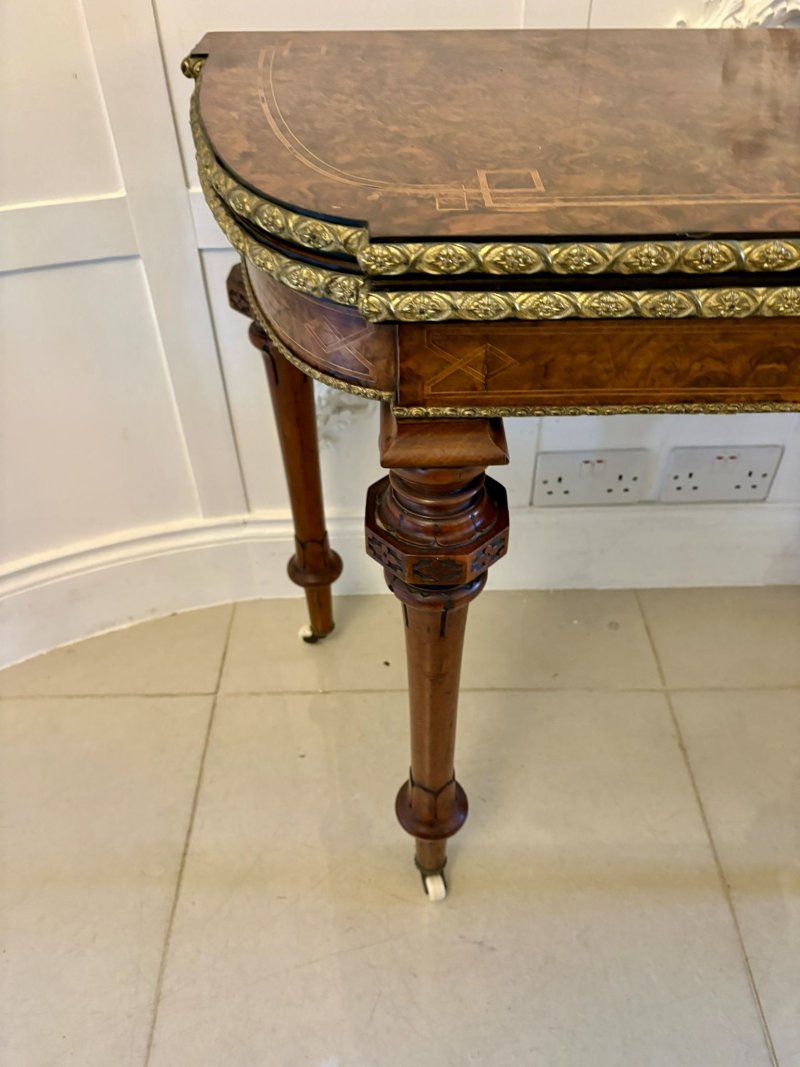 Antique Victorian Burr Walnut Card Console Table with Ormolu Mounts and Inlay - Image 9
